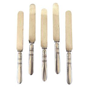 1847 Rogers 1910 Queen Ann/St. Moritz Silver Plate Blunt Knives 9.25" Lot‎ of 5